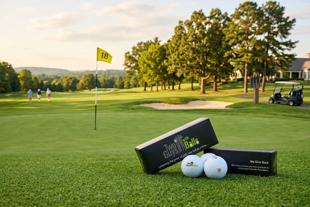 Golf balls and box beside 18th-hole green