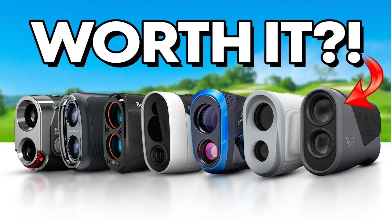 Golf rangefinders lineup with “WORTH IT?!” text and arrow