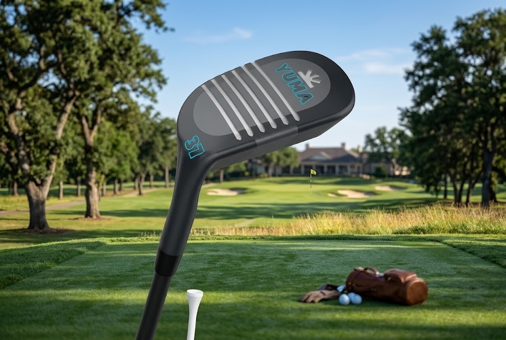 Black golf wedge displayed on a sunny golf course