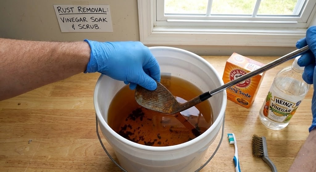 Removing rust with vinegar and baking soda soak