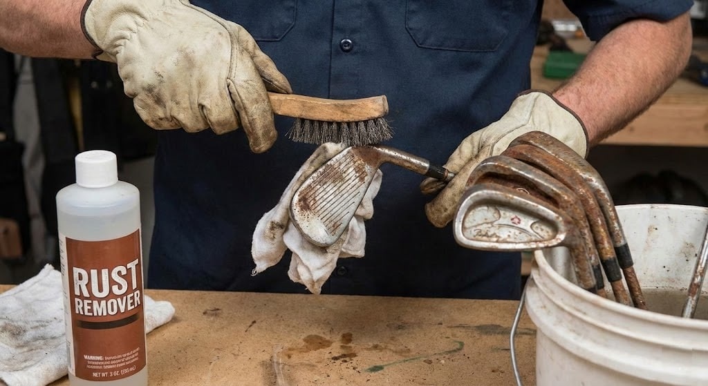 Cleaning rusty golf clubs with rust remover