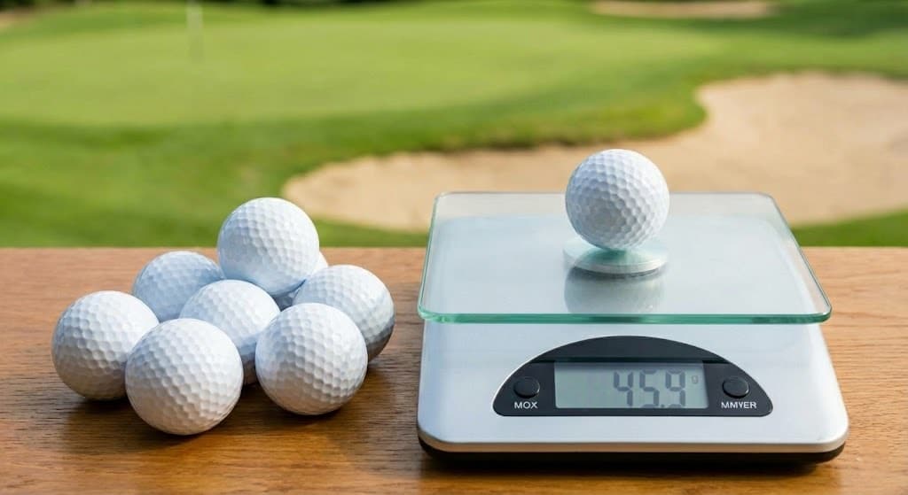 Golf ball on scale with others nearby