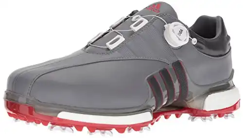 adidas Men's TOUR360 EQT Boa Golf Shoe, grey four/utility black/scarlet, 10 Medium US