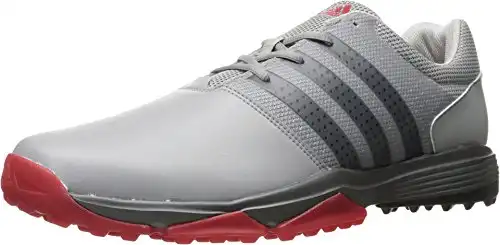 adidas Men's 360 Traxion Golf Shoe, LIGHT ONIX/CORE BLACK/SCARLET, 7 M US