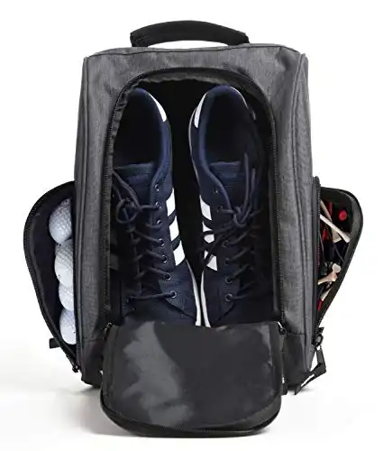 Athletico Golf Shoe Bag - Zippered Shoe Carrier Bags With Ventilation & Outside Pocket for Socks, Tees, etc. (Gray)