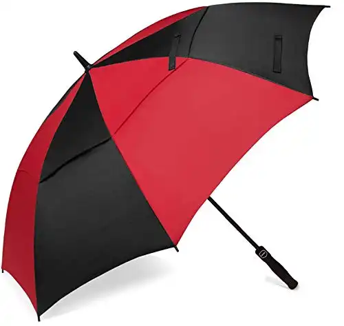 BAGAIL Golf Umbrella 68/62/58 Inch Large Oversize Double Canopy Vented Automatic Open Stick Umbrellas for Men and Women(Red/Black,62 inch)