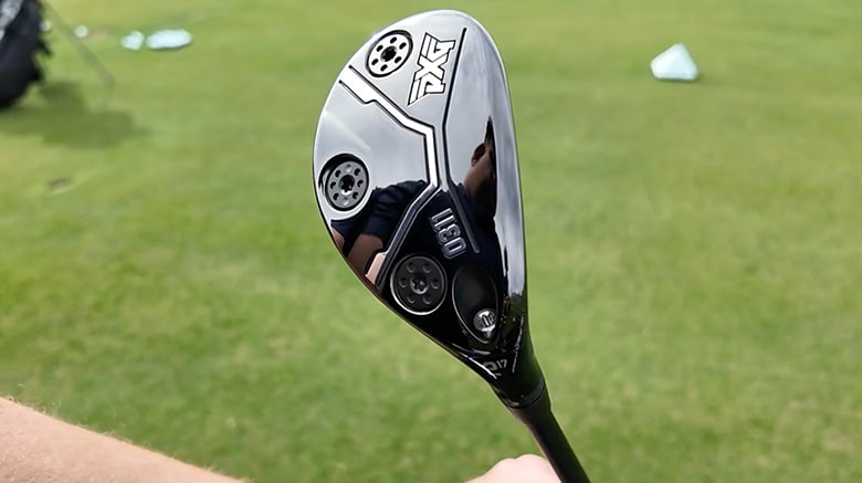 Close-up of a PXG golf club head