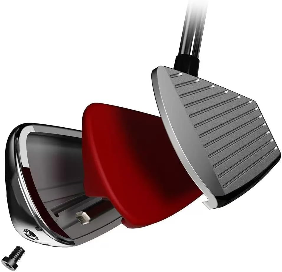 Golf club head with shiny metal finish.