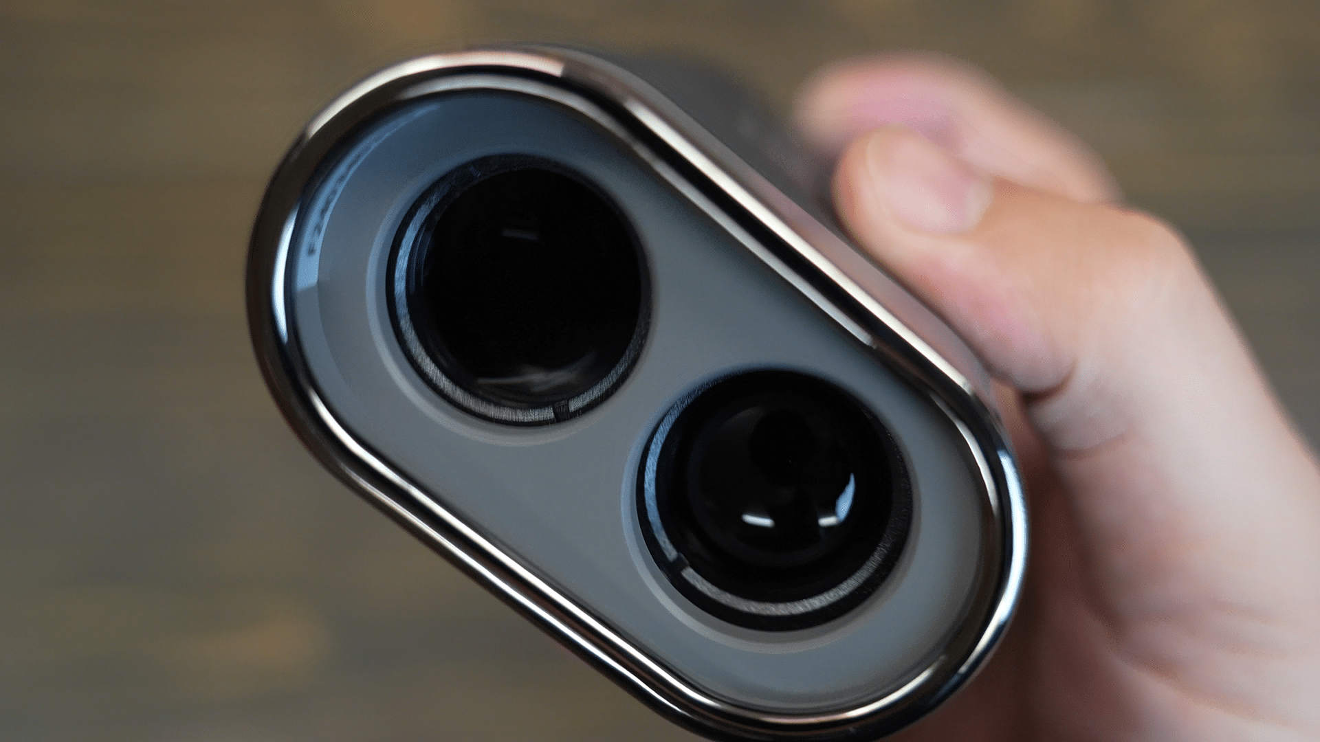 Close-up of dual camera lens on smartphone