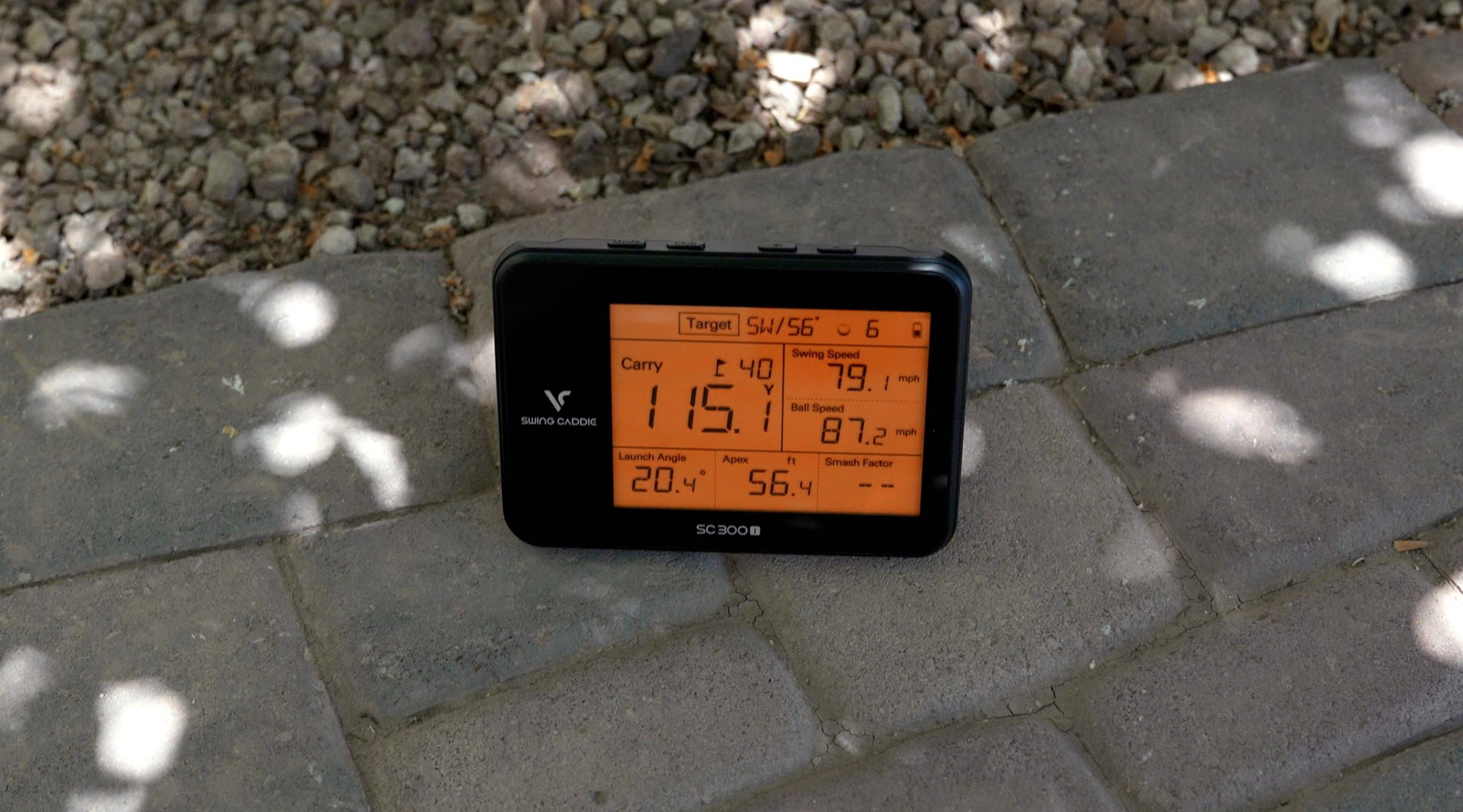 Swing Caddie golf launch monitor showing performance data
