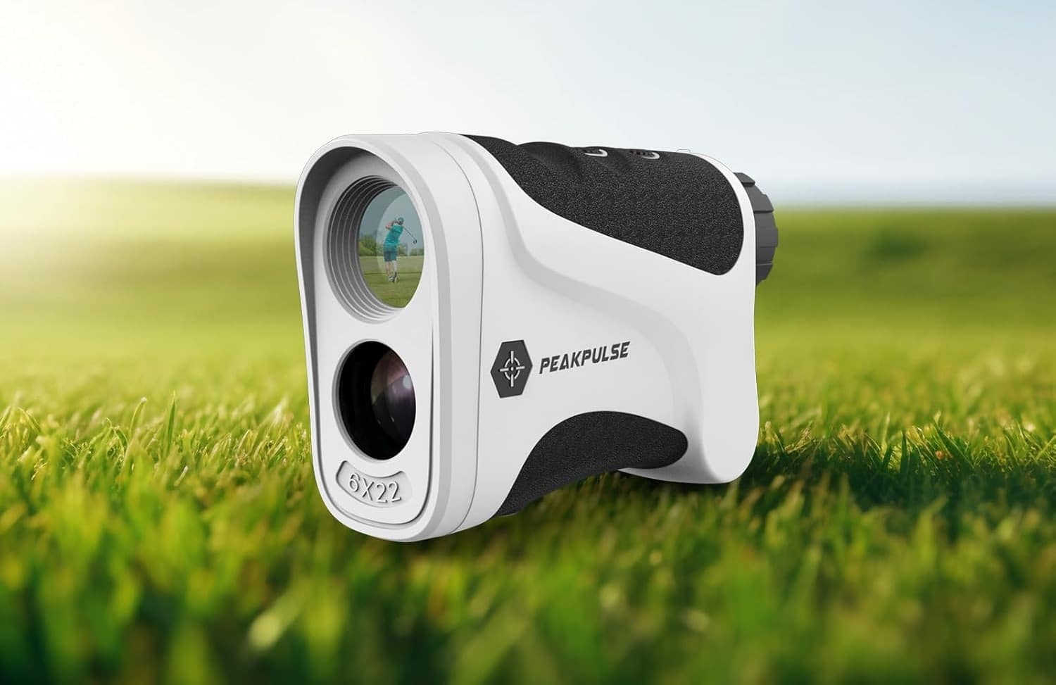 PeakPulse golf rangefinder on grassy course