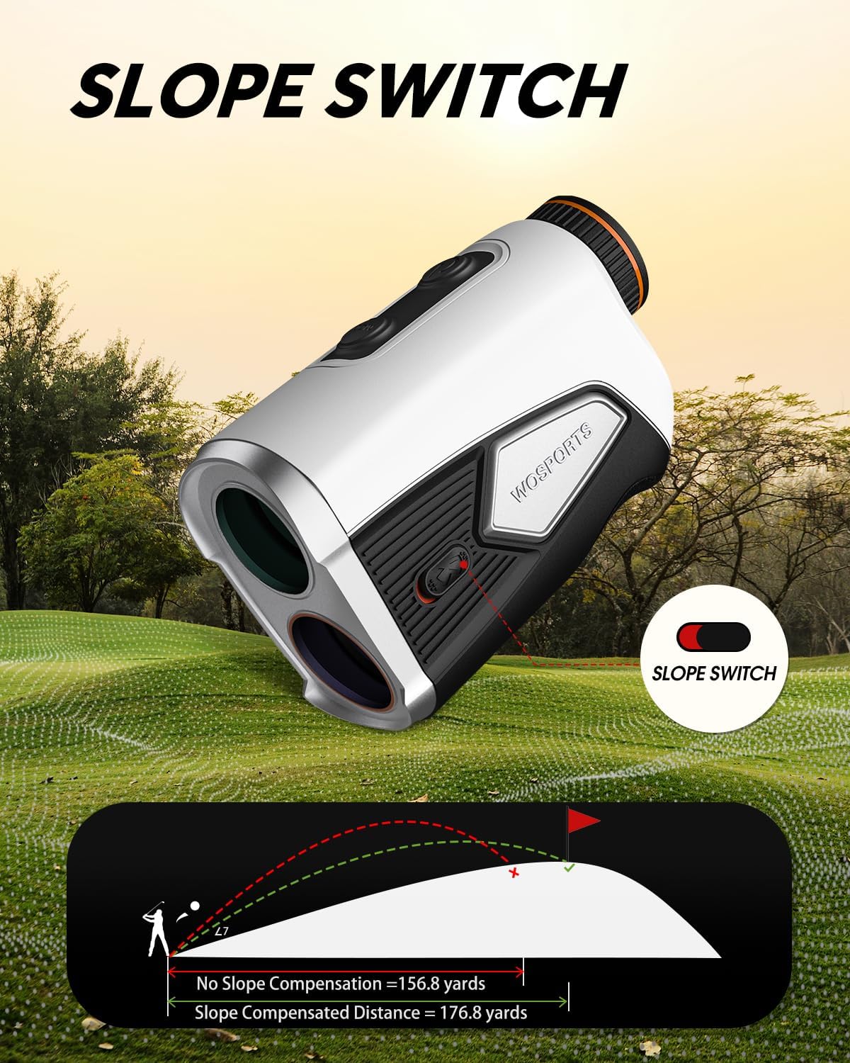 Golf rangefinder with slope switch feature