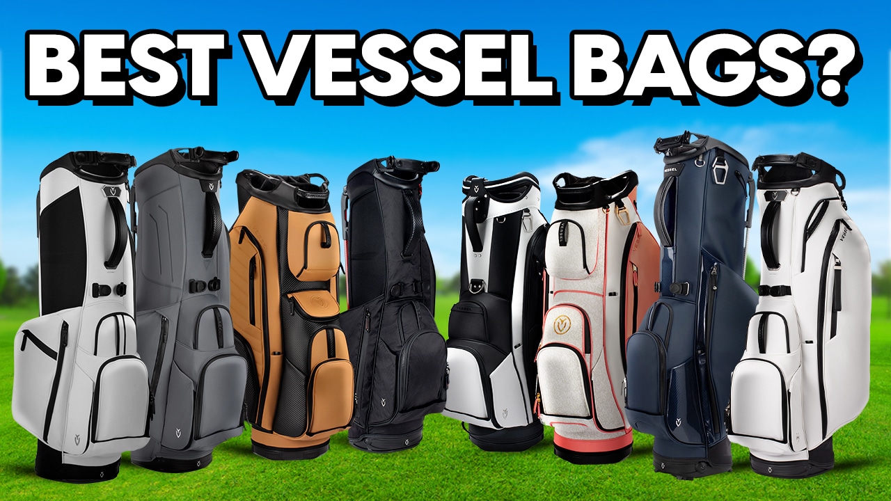 Collection of Vessel golf bags on grass