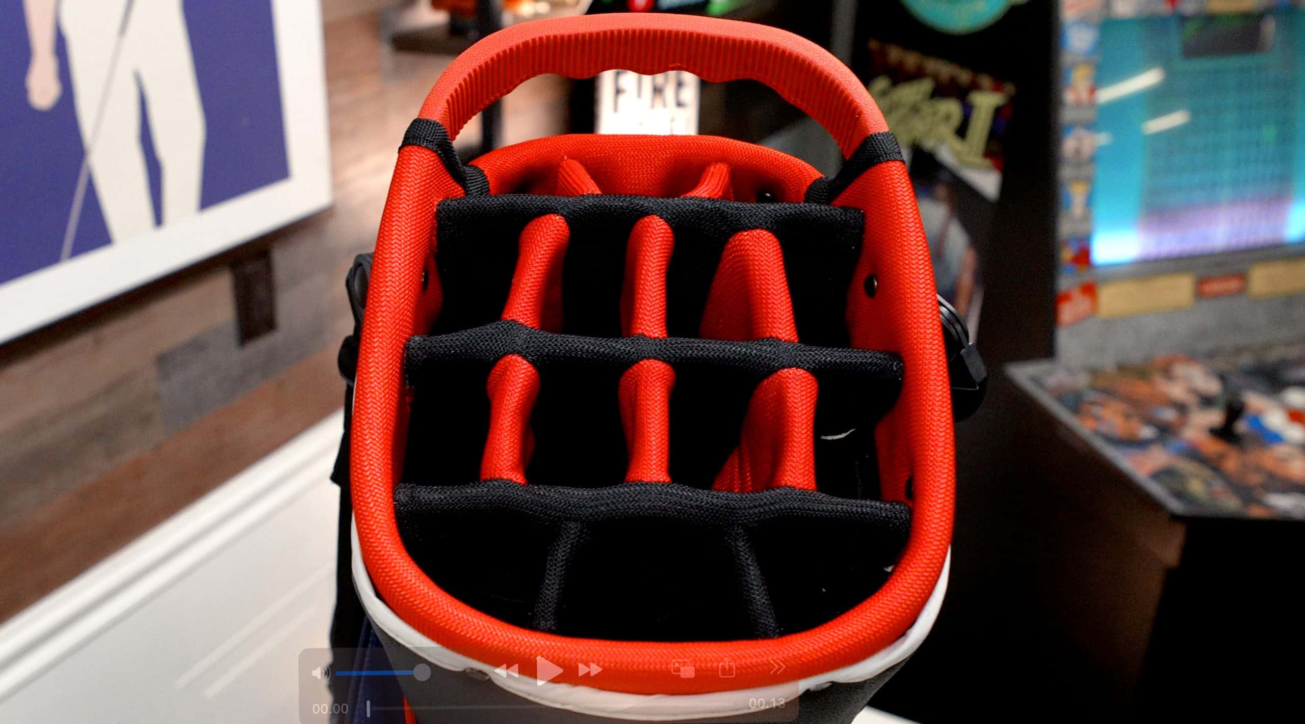 Top view of red and black golf bag dividers