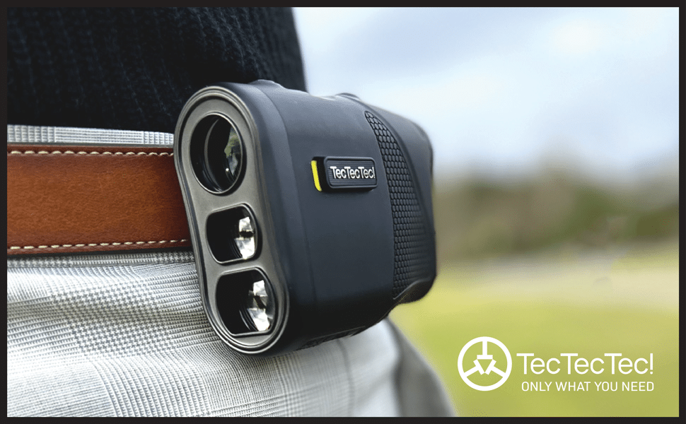 TecTecTec rangefinder attached to a belt outdoors