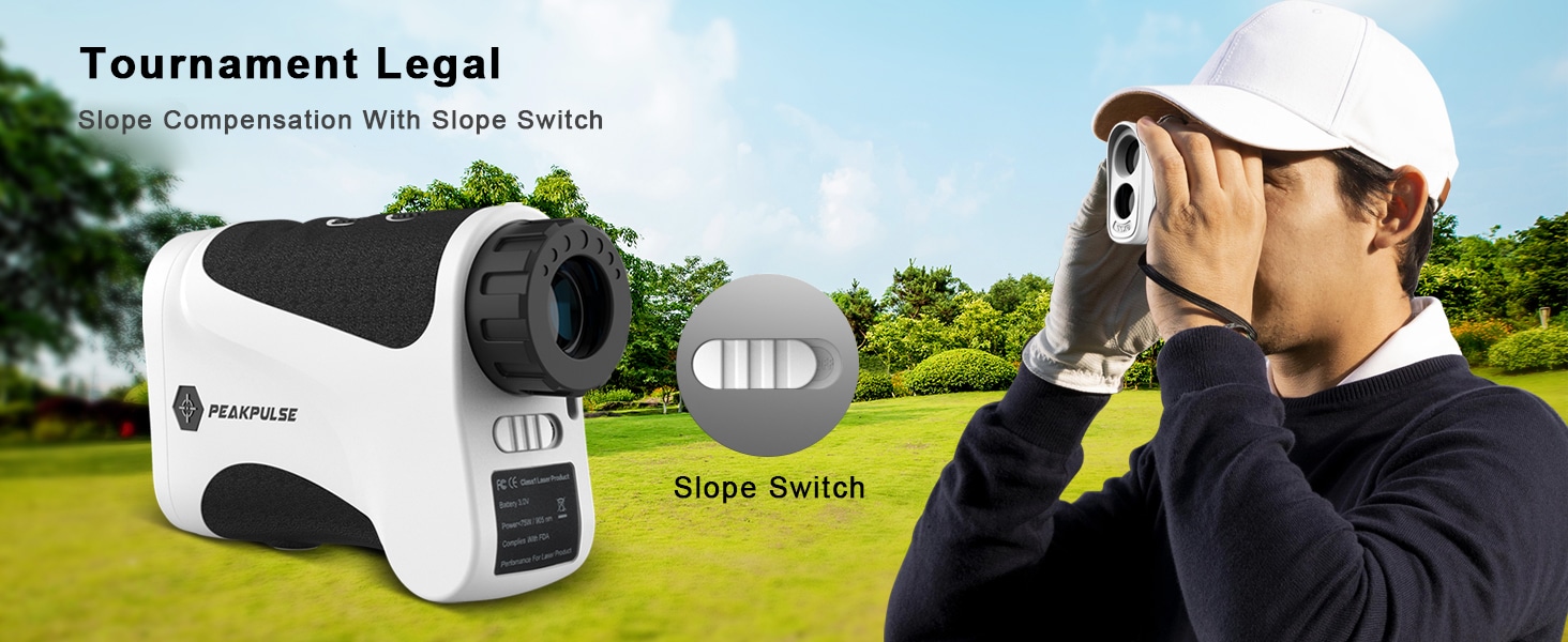 Golfer using PEAKPULSE rangefinder with slope switch