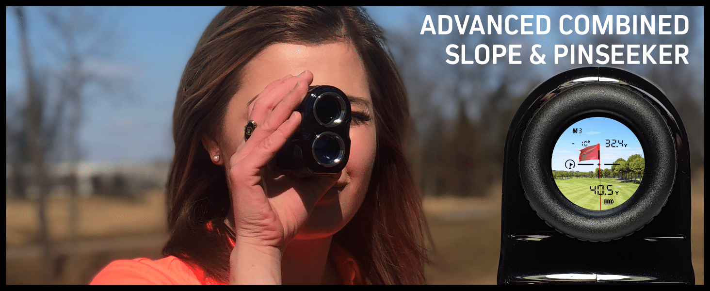 Person using golf rangefinder with slope feature