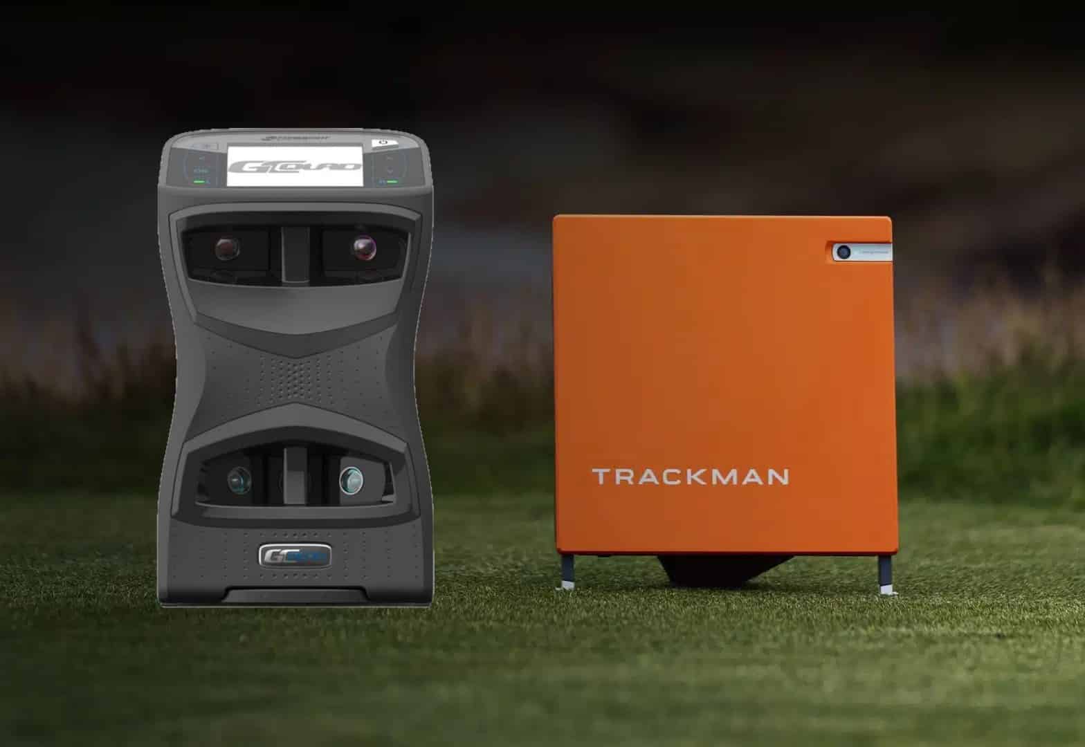 Golf launch monitors on grass field