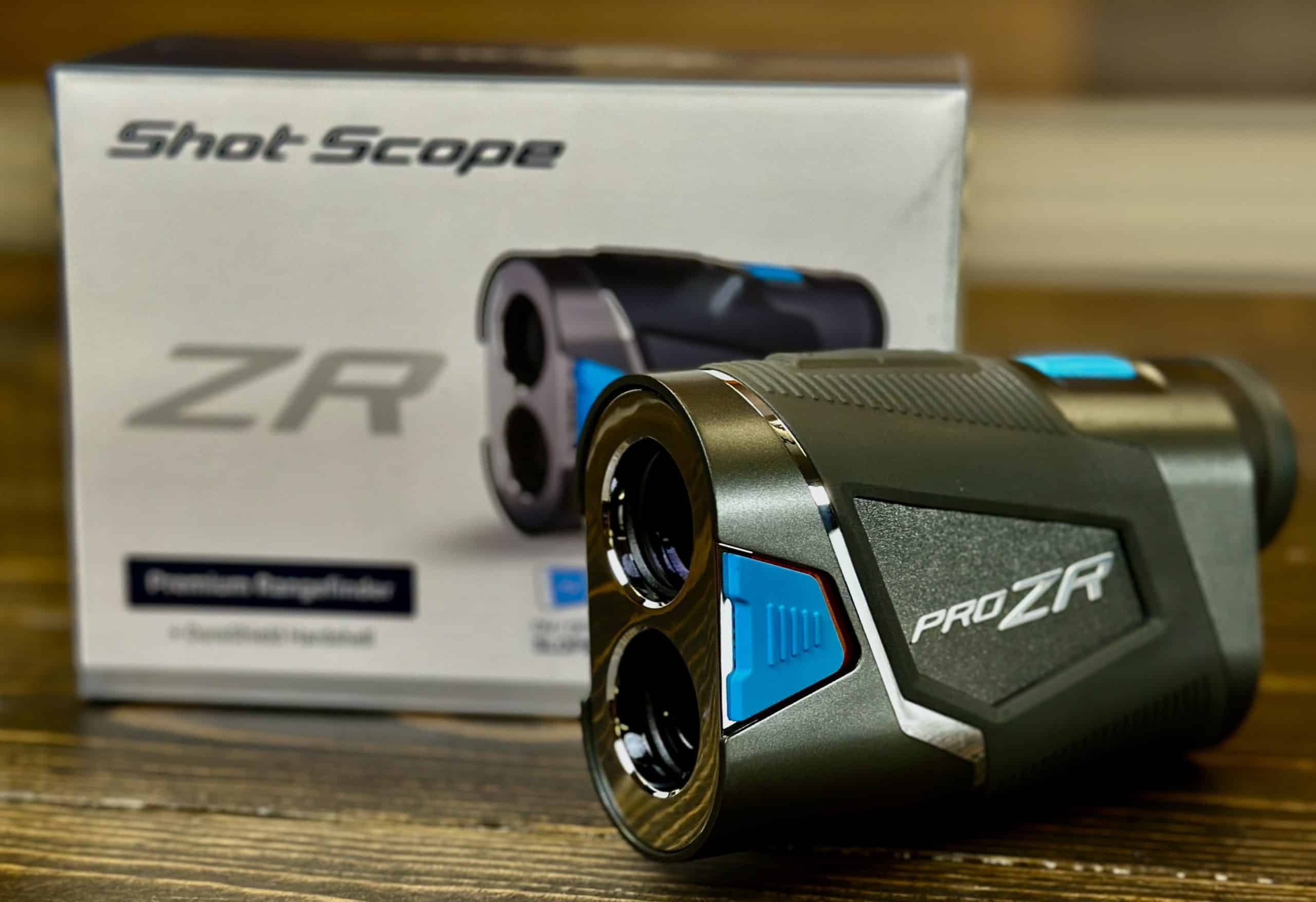 Shot Scope Pro ZR golf rangefinder on table