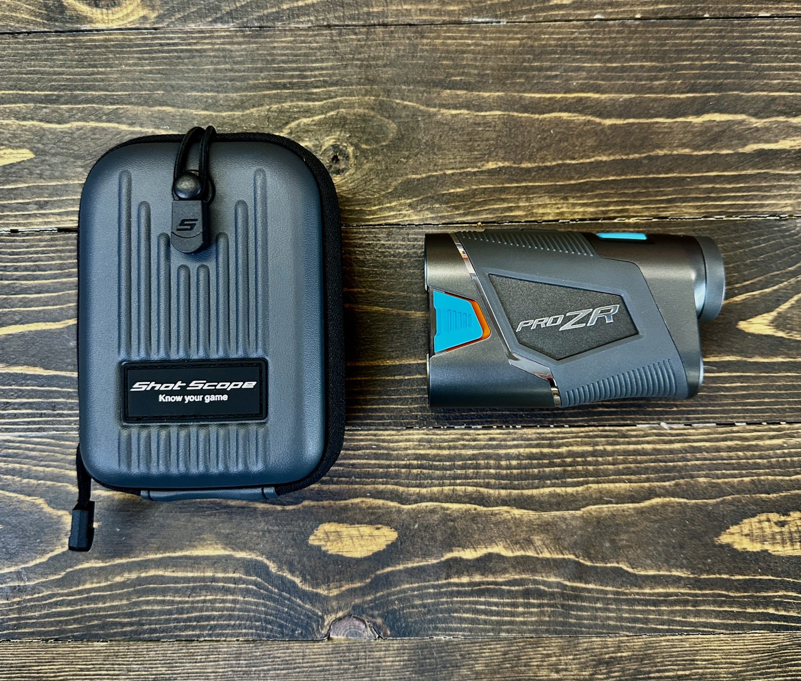 Shot Scope ProZR golf rangefinder and carrying case