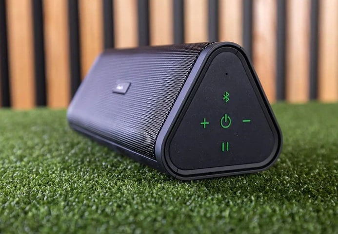 Portable Bluetooth speaker on artificial grass