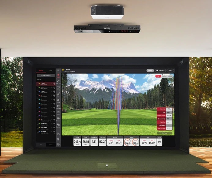 Indoor golf simulator with shot data display