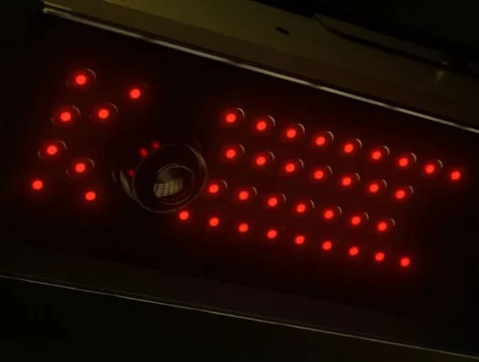 Security camera infrared LEDs glowing red in dark