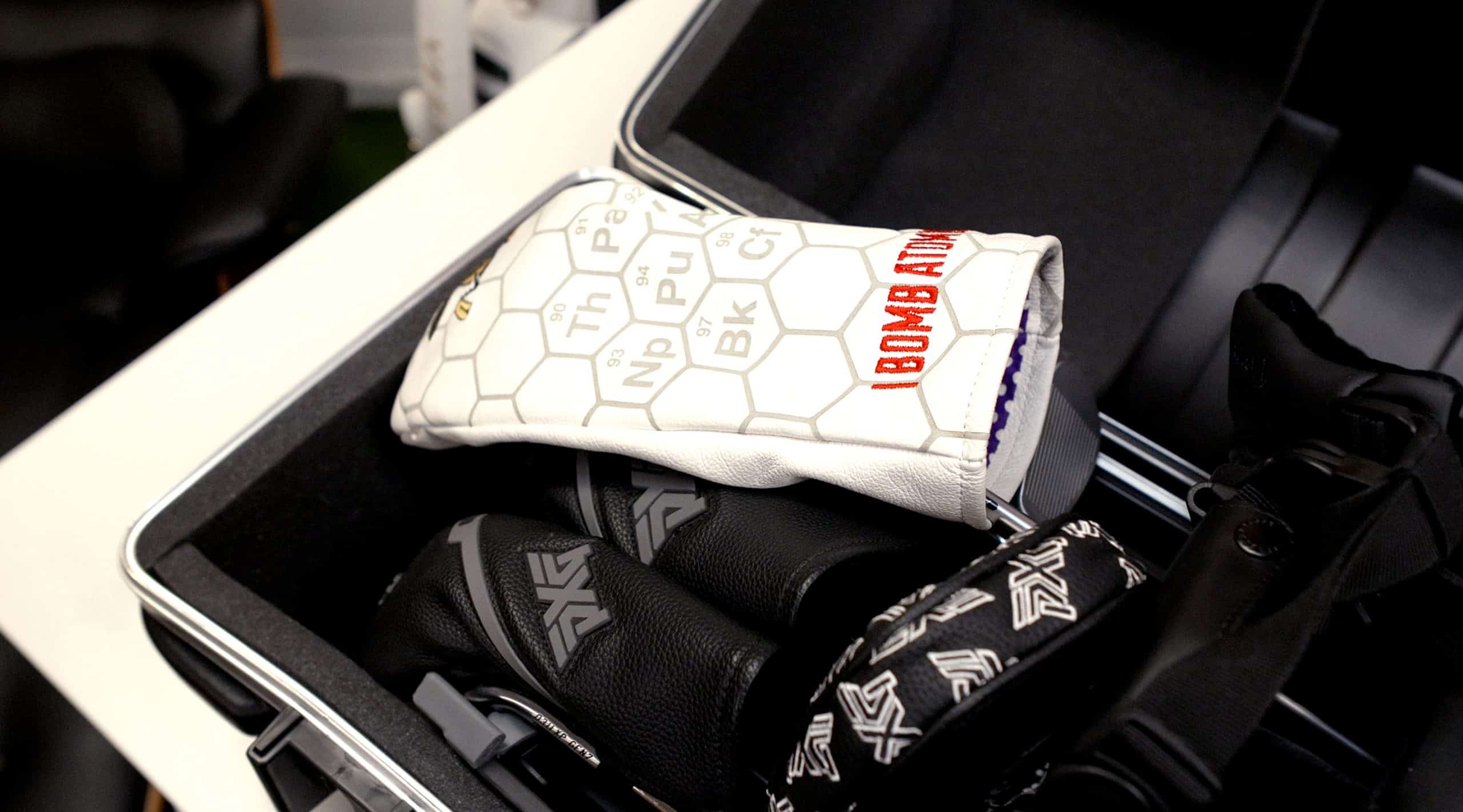 Golf club headcovers in a travel case