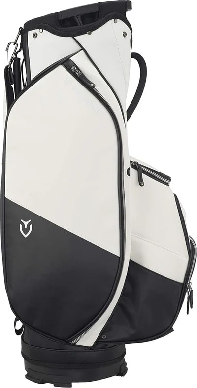 Black and white golf bag with multiple pockets