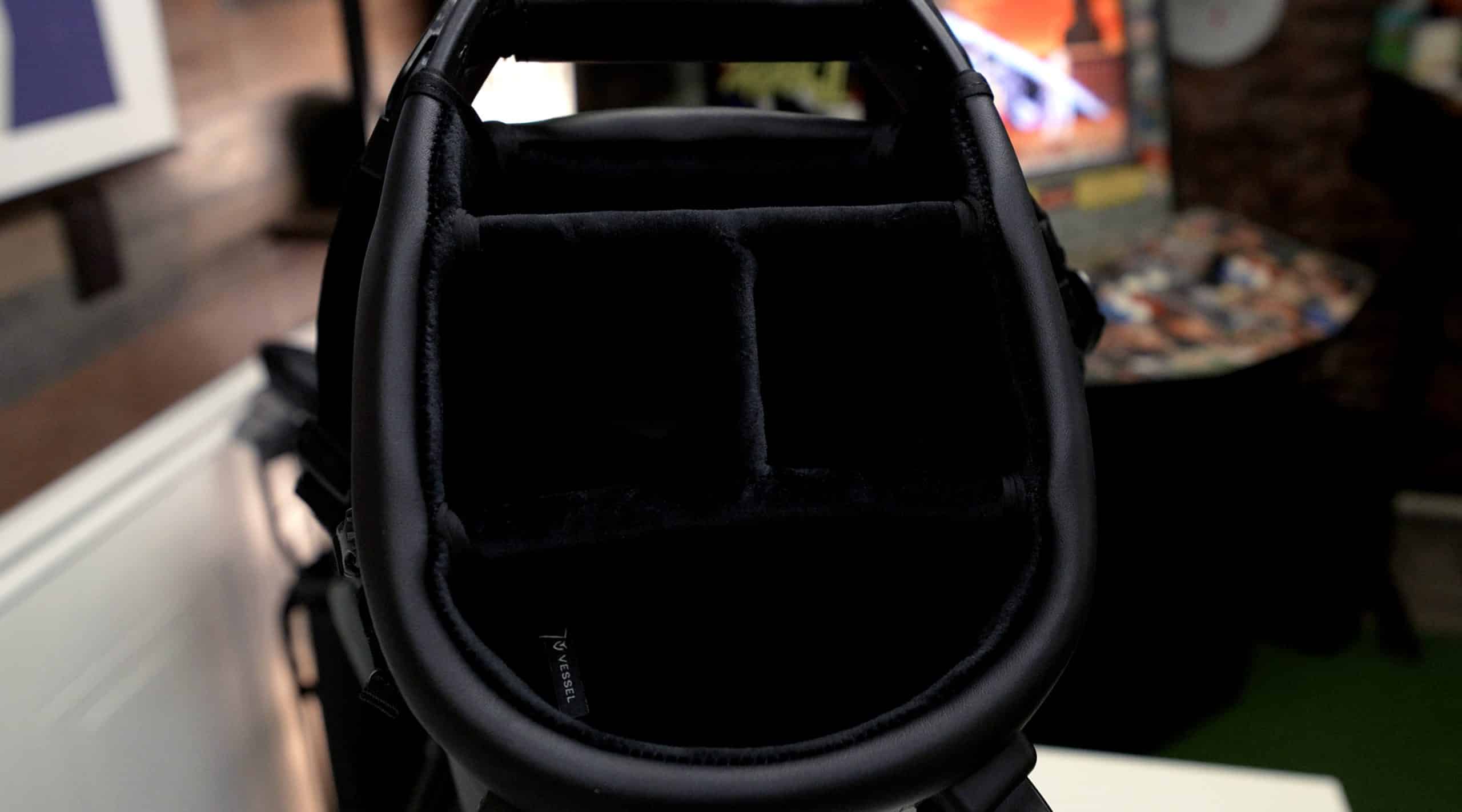Top view of padded golf bag interior