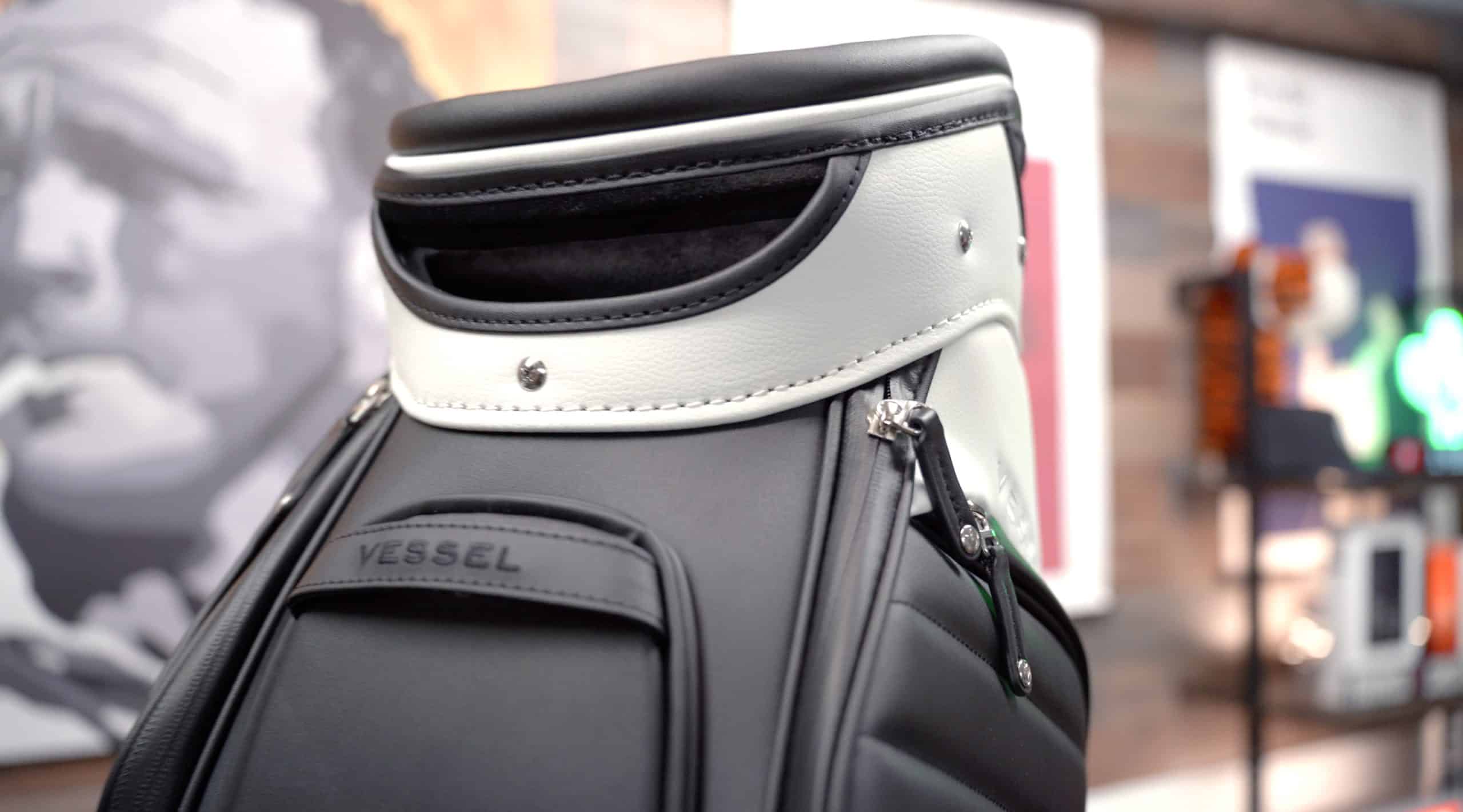 Black and white Vessel golf bag close-up