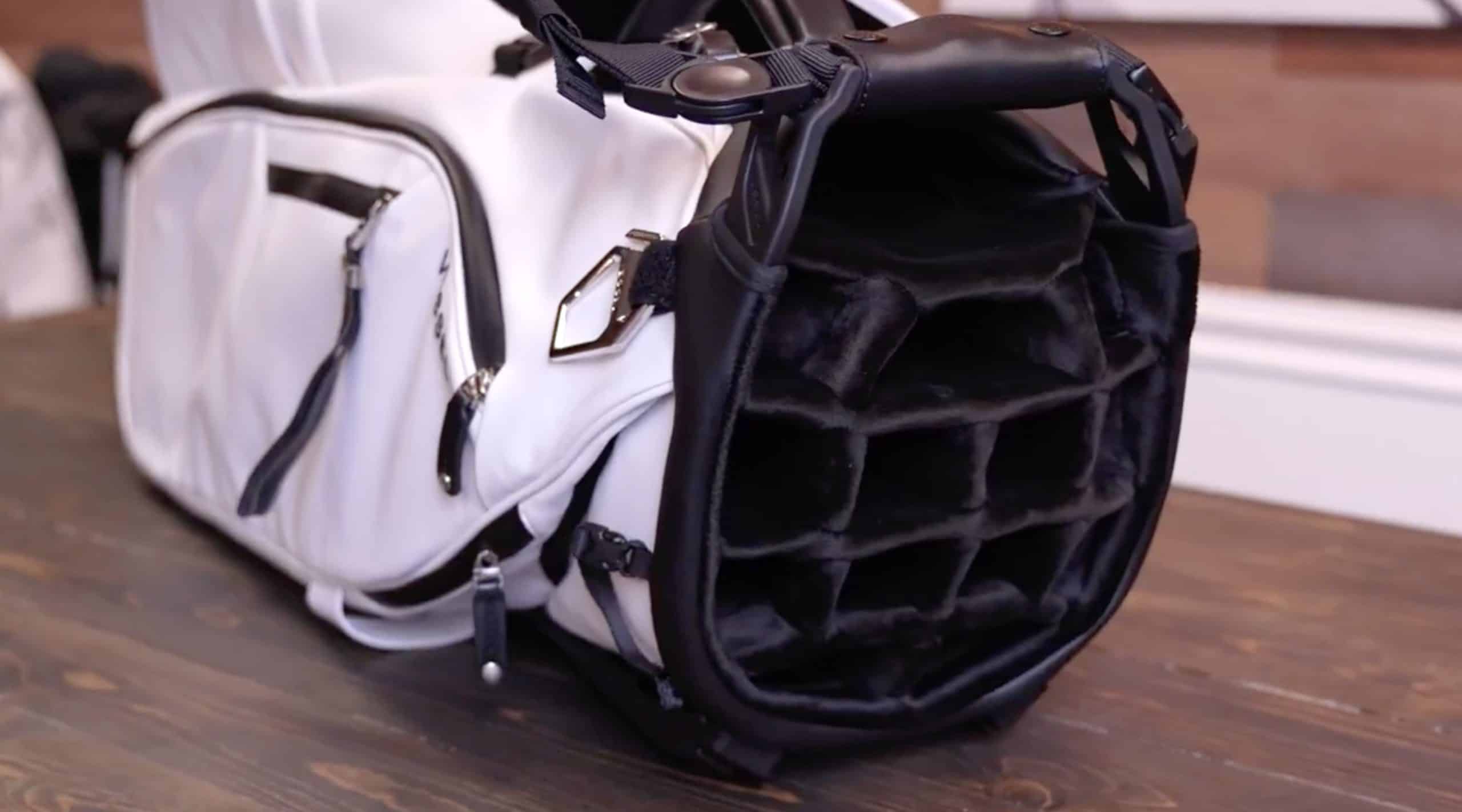 White golf bag with multiple club dividers