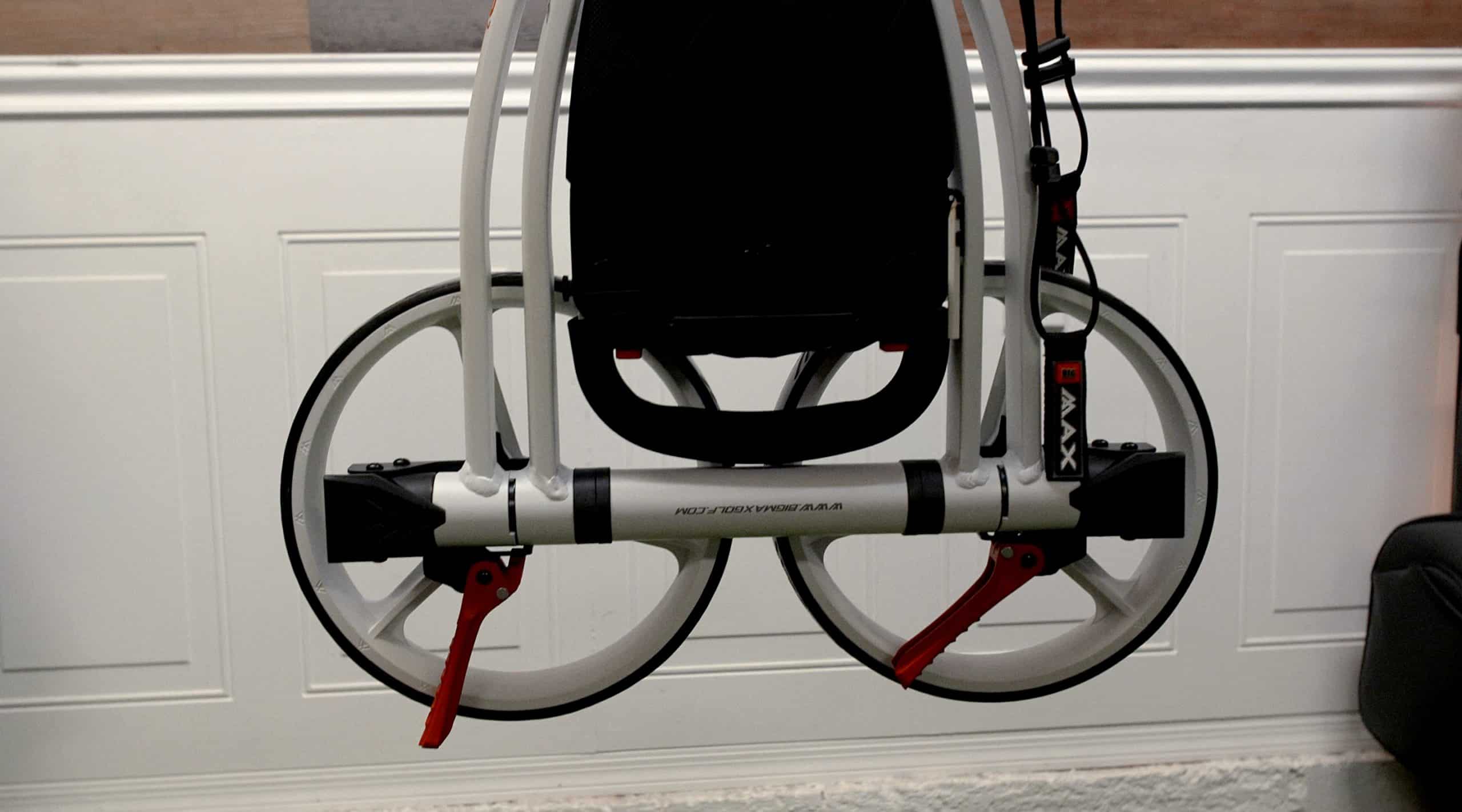 Folded wheelchair with large rear wheels