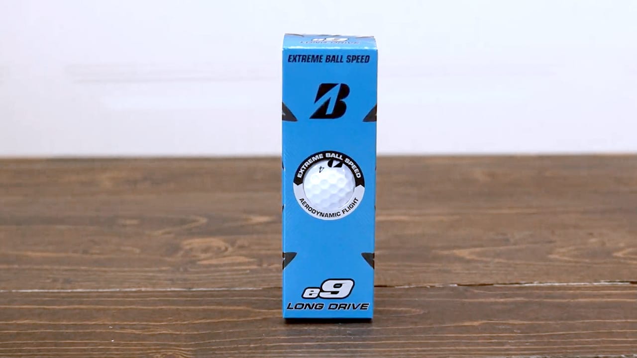 Blue box of Bridgestone e9 long drive golf balls