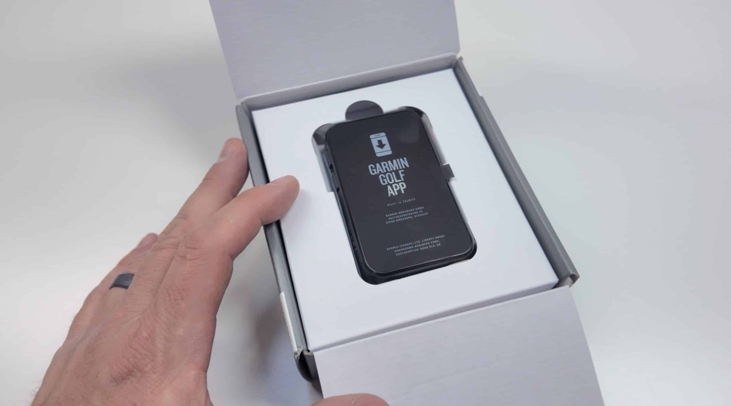 Garmin Golf device unboxed with protective cover
