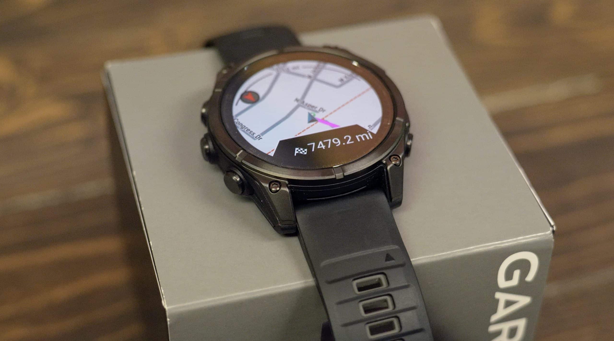 Smartwatch displaying GPS navigation on screen