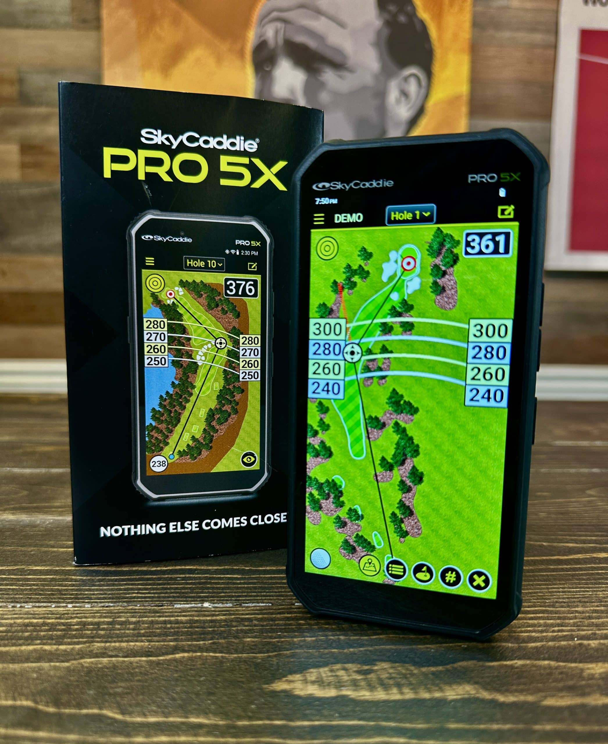SkyCaddie PRO 5X golf GPS device on display