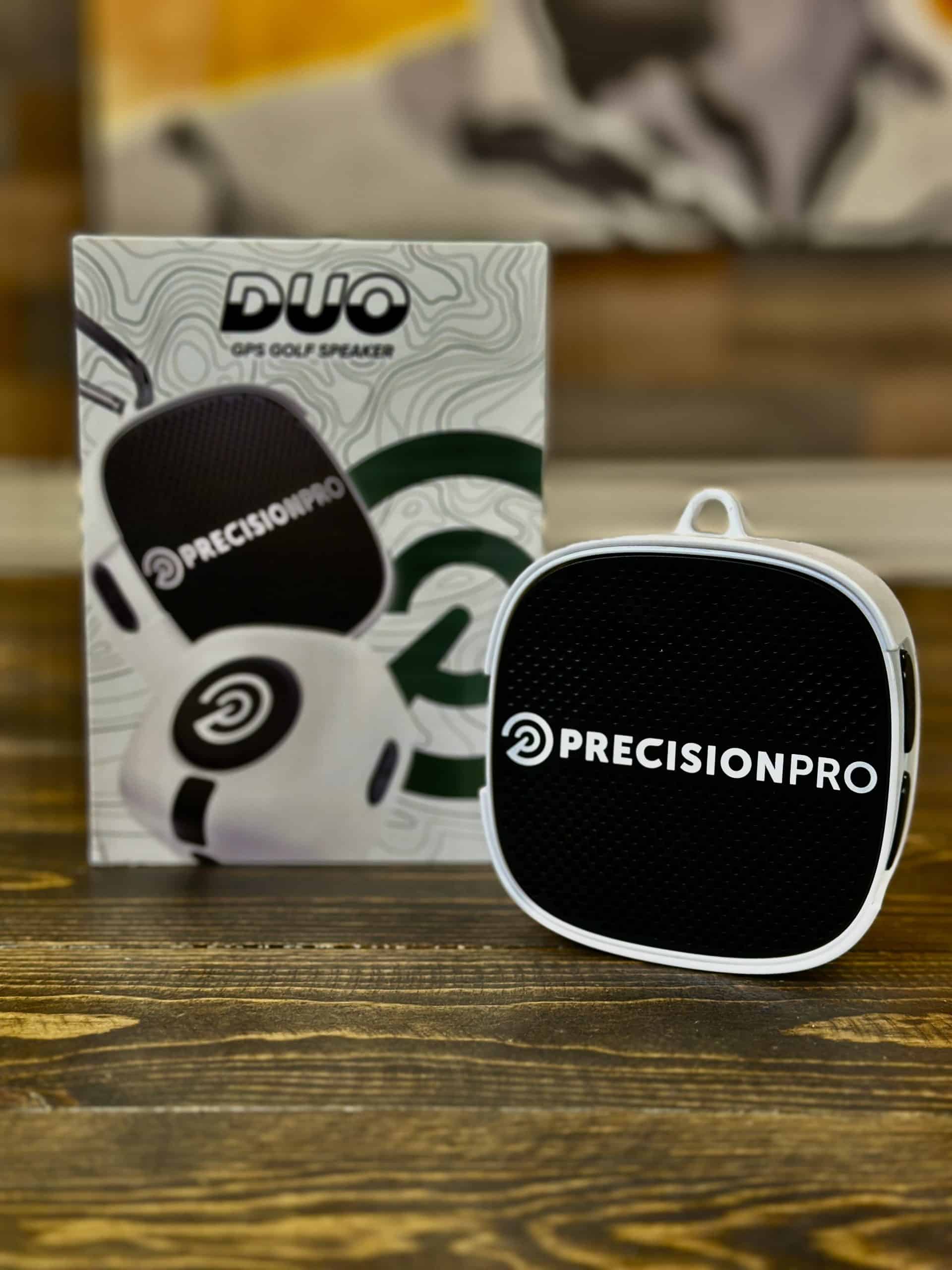 Precision Pro Duo GPS golf speaker on table
