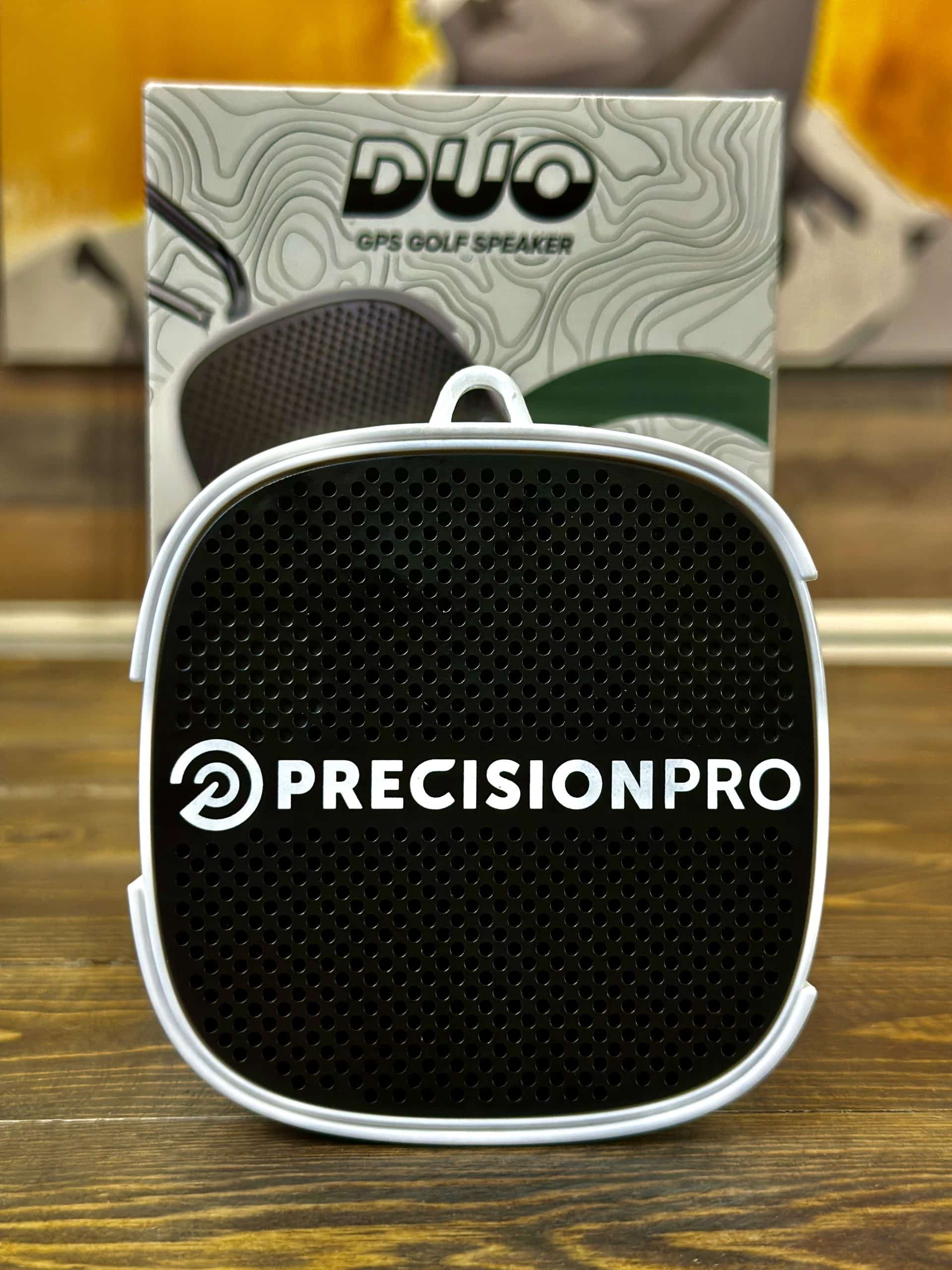 Precision Pro Duo GPS golf speaker on table