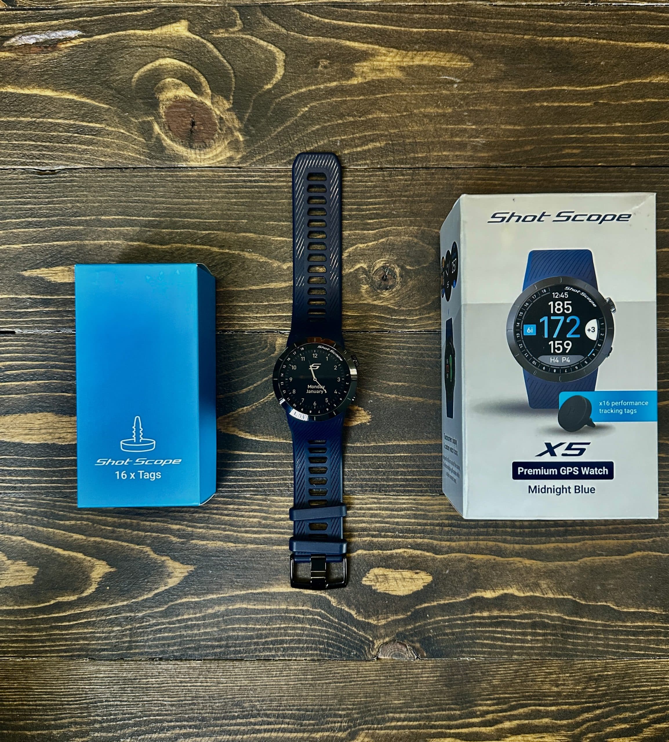 Shot Scope X5 GPS golf watch with packaging