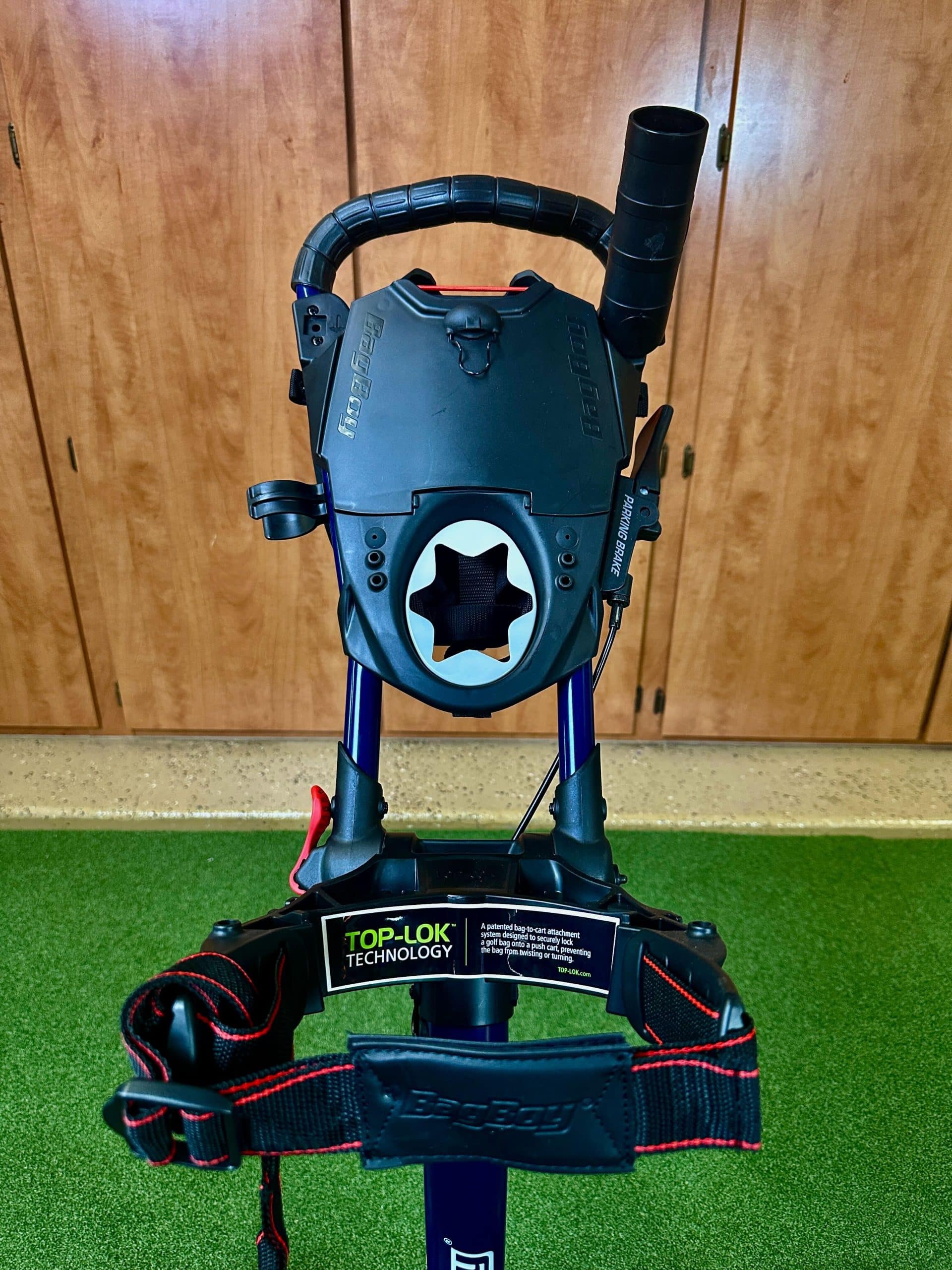 Bag Boy golf push cart handle with Top-Lok technology