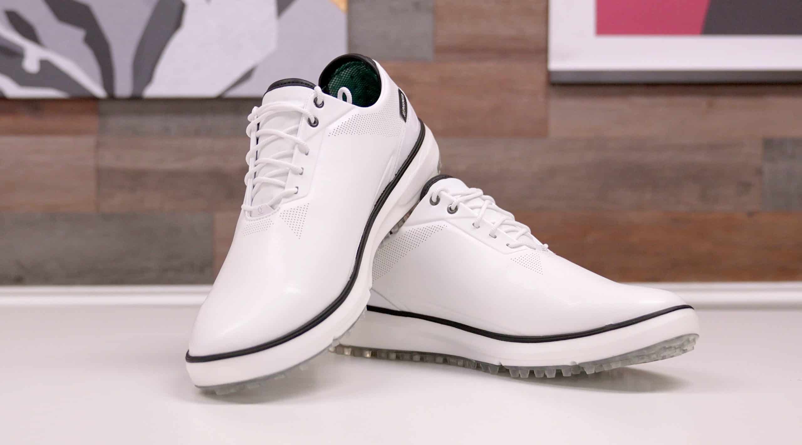 White golf shoes on display table