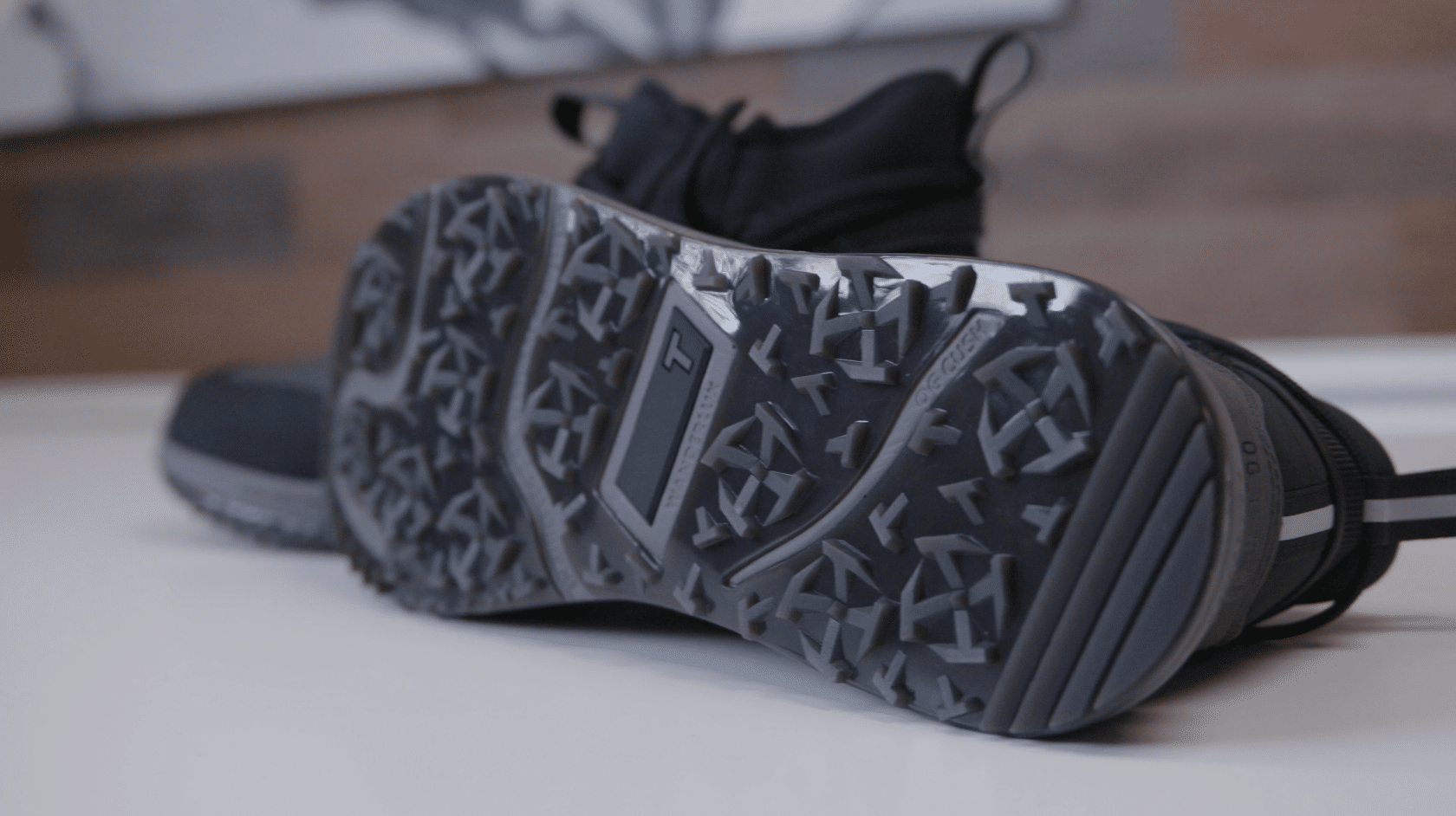 Close-up of rugged black shoe sole