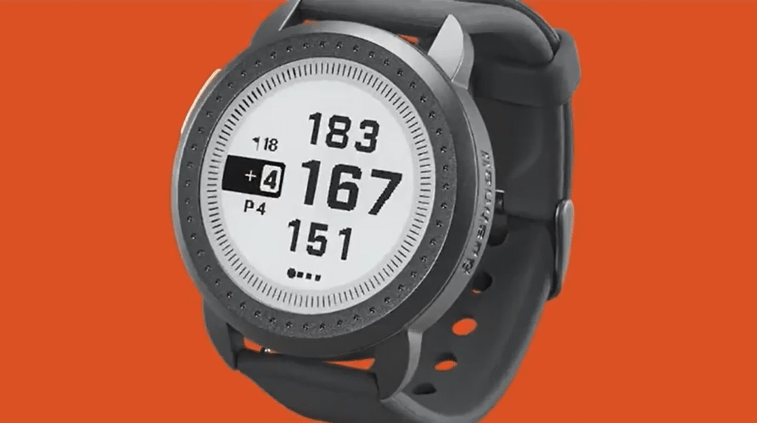 Smartwatch with digital display on orange background