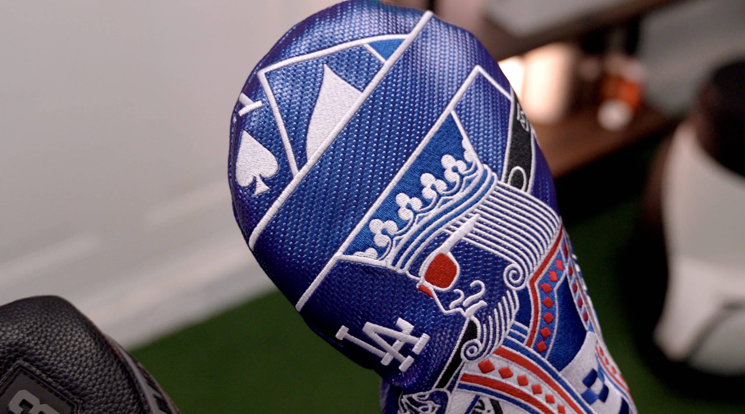 Blue king playing card golf club cover