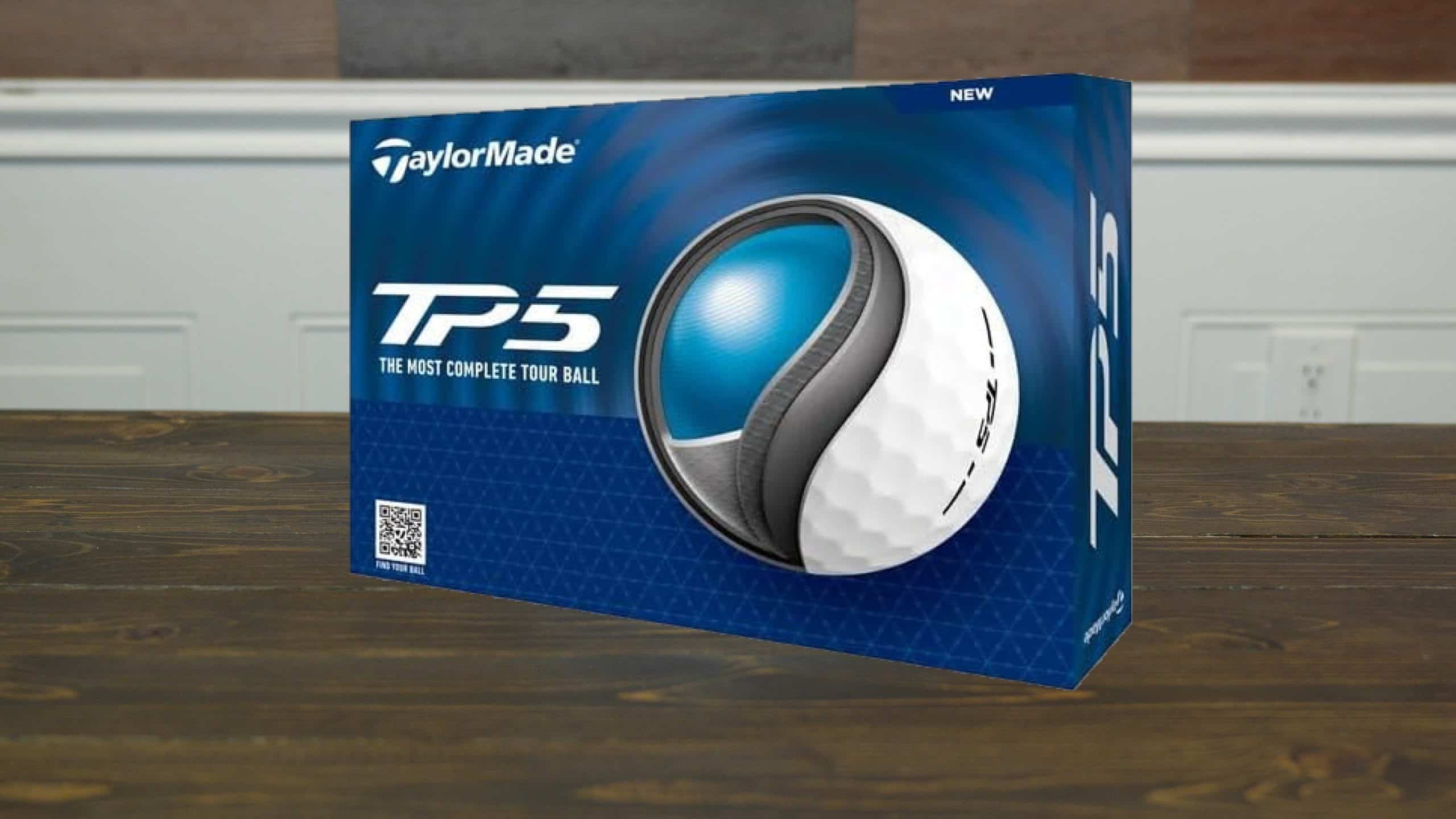 TaylorMade TP5 golf balls box on table