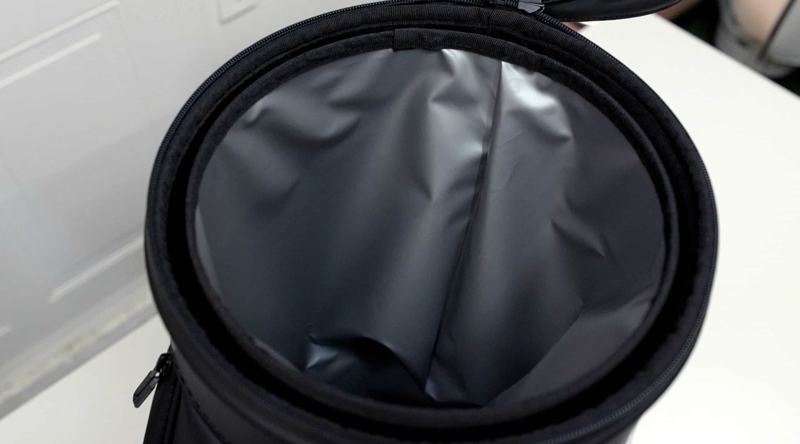 Open insulated cooler bag on a table