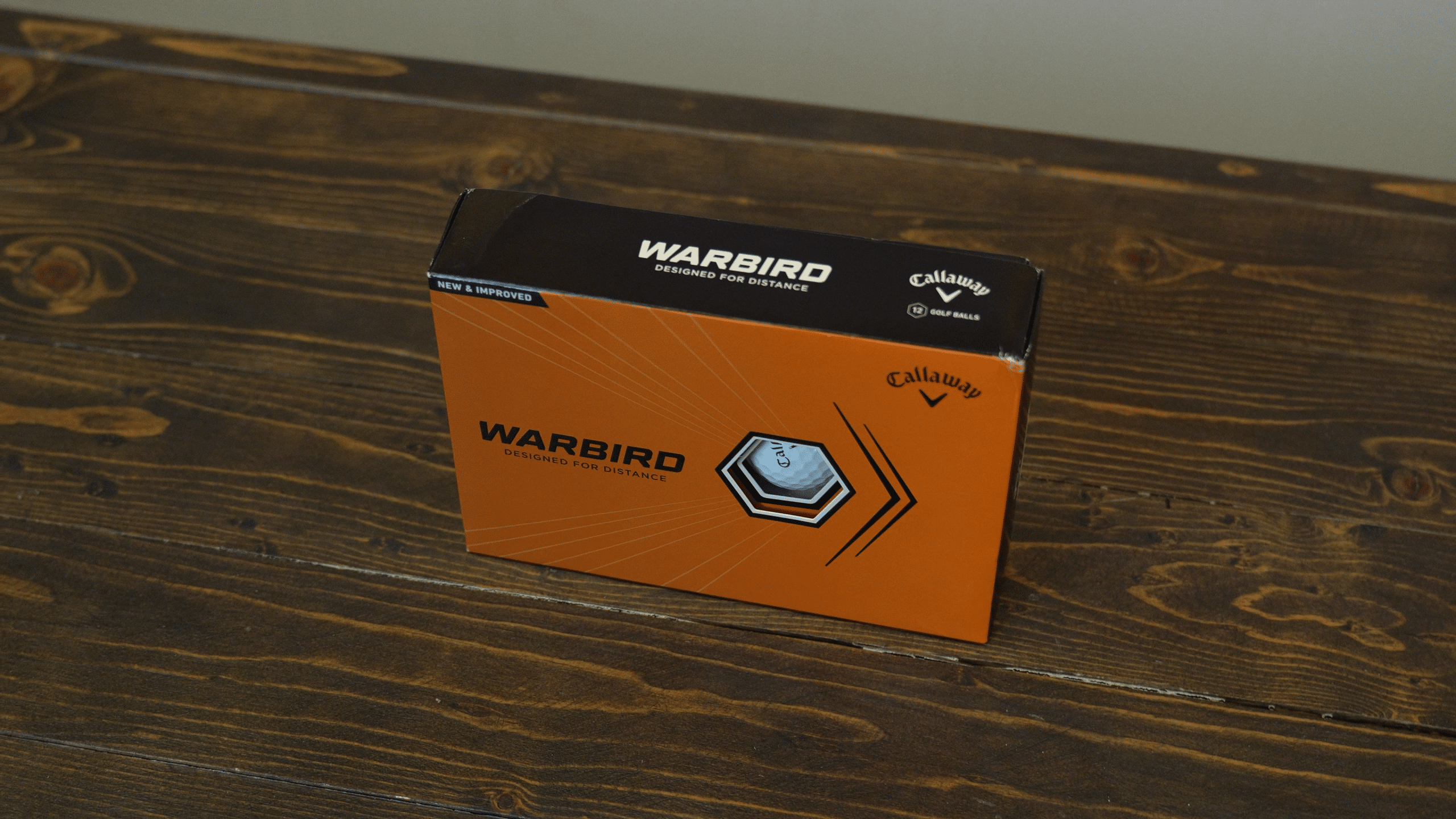 Callaway Warbird golf balls box on wooden table