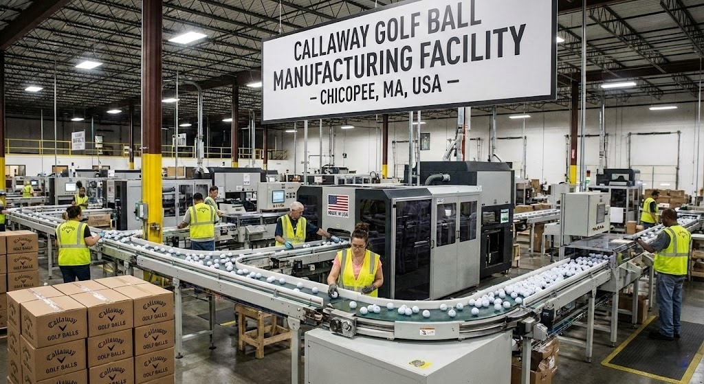 Workers in Callaway golf ball manufacturing facility