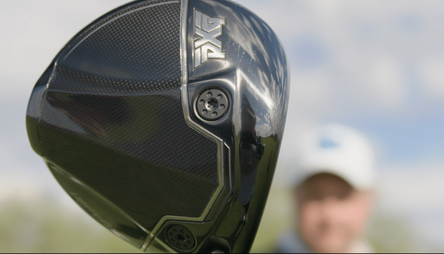 Close-up of a black golf driver clubhead
